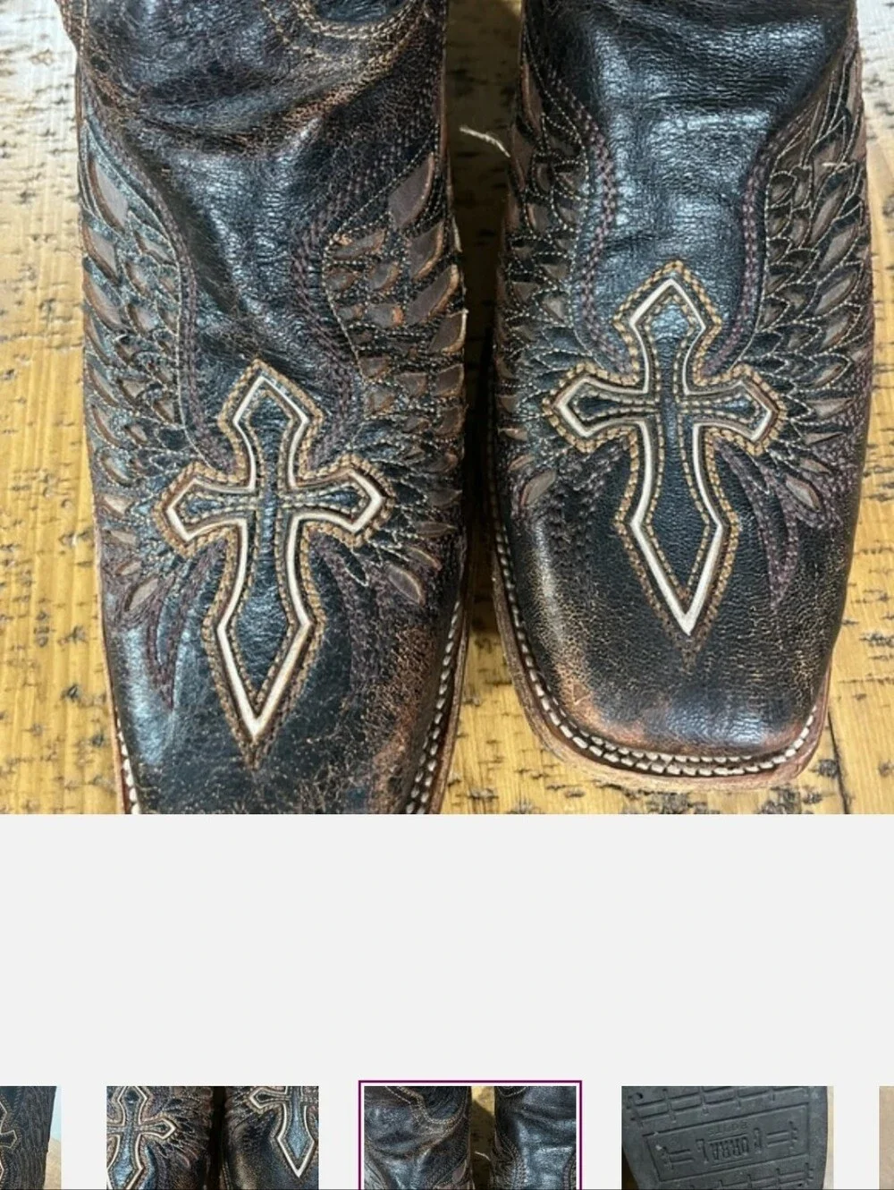 Corral Boots Mens Size 15d Wing Cross Inlay Square Toe Leather Cowboy A1978 GUC